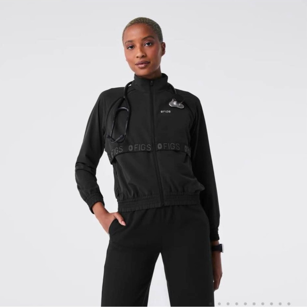 Figs Santa Fe Bomber Scrub Jacket NEW Black Womens Small